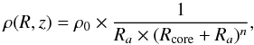 \begin{equation} \label{Eq-halo-Hernquist} \rho(R,z) = \rho_{0} \times \frac {1}{R_{a}\times(R_{{\rm core}}+R_{a})^{n} }, \end{equation}