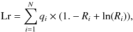 \begin{equation} {\rm Lr}= \sum_{i=1}^{N} q_i \times (1. -R_i + \mathrm{ln}(R_i)), \label{likelihood} \end{equation}