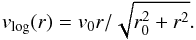 Mathematical equation: \begin{equation} v_{\rm log}(r) = v_0 r/\sqrt{r_0^2+r^2}. \end{equation}