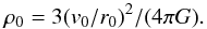 Mathematical equation: \begin{equation} \rho_0 = 3 (v_0/r_0)^2/(4 \pi G). \end{equation}