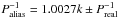 Mathematical equation: \hbox{$P^{-1}_{\rm alias}=1.0027k\pm P^{-1}_{\rm real}$}