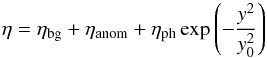 Mathematical equation: \begin{equation} \eta = \eta_{\rm bg} + \eta_{\rm anom} + \eta_{\rm ph} \exp\left(-\frac{y^2}{y_0^2}\right) \end{equation}