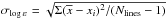 Mathematical equation: \hbox{$\sigma_{\eps{}} = \sqrt{\Sigma(\overline{x}-x_i)^2/(N_{\rm lines}-1)}$}