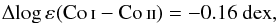Mathematical equation: \begin{eqnarray*} \Delta\!\eps{}(\ion{Co}{i} - \ion{Co}{ii}) = -0.16~{\rm dex}, \end{eqnarray*}