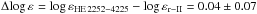 Mathematical equation: \hbox{$\Delta\!\eps{} = \eps{HE\,2252-4225} - \eps{r-II} = 0.04\pm0.07$}