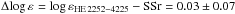 Mathematical equation: \hbox{$\Delta\!\eps{} = \eps{HE\,2252-4225} - {\rm SSr} = 0.03\pm0.07$}