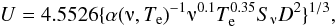 Mathematical equation: \begin{eqnarray} U=4.5526\{\alpha(\nuup,T_{\rm e})^{-1}\nuup^{0.1}T_{\rm e}^{0.35}S_{\nuup}D^{2}\}^{1/3}, \label{eq_U} \end{eqnarray}