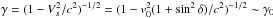Mathematical equation: \hbox{$\gamma = (1-V_s^2/c^2)^{-1/2}= (1-v_0^2 (1+\sin^2 \delta)/c^2)^{-1/2} \sim \gamma_0$}