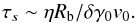 Mathematical equation: \begin{equation} \label{eq_duree_passage_dans_source} \tau_s \sim \eta R_{\rm b}/\delta \gamma_0 v_0. \end{equation}