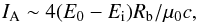 Mathematical equation: \begin{equation} \label{courant_total} I_{\rm A} \sim 4 (E_0 - E_{\rm i}) R_{\rm b} /\mu_0 c, \end{equation}