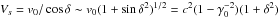 Mathematical equation: \hbox{$V_s = v_0/\cos \delta \sim v_0 (1 + \sin \delta^2)^{1/2}=c^2 (1 - \gamma_0^{-2})(1+\delta^2)$}