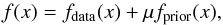 Mathematical equation: \begin{equation} \label{f_x_mira} f({x})=f_{\mathrm{data}}({x}) +\mu f_{\mathrm{prior}}({x}) , \end{equation}