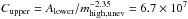 Mathematical equation: \hbox{$C_\mathrm{upper} = A_\mathrm{lower}/m_\mathrm{high,unev}^{-2.35} = 6.7 \times 10^ 7$}