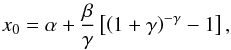Mathematical equation: \begin{equation} \label{eq:sl4:gev_mode} x_0=\alpha+\frac{\beta}{\gamma}\left[\left(1+\gamma\right)^{-\gamma}-1\right], \end{equation}