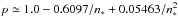 \hbox{$p\simeq 1.0-0.6097/n_*+0.05463/n_*^2$}