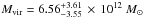 \hbox{$M_{\rm vir}=6.56^{+3.61}_{-3.55}\,\times \,10^{12}~M_\odot$}