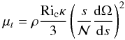 \begin{eqnarray*} \mu_t = \rho\frac{\RI_{\rm c} \kappa}{3}\left(\frac{s}{\calN}\frac{{\rm d}\Omega}{{\rm d}s}\right)^2 \end{eqnarray*}