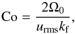 \begin{equation} \Co=\frac{2\Omega_0}{\urms \kef}, \label{eq:Coriolis} \end{equation}