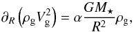 \appendix \setcounter{section}{2} \begin{equation} \partial_{R}\paren{\rhogas \Vgas^{2}} = \myalpha\frac{G\Mstar}{R^{2}}\rhogas, \label{eq.mom} \end{equation}