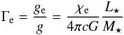 \begin{eqnarray} \label{e:cEdd} \Gamma_{\rm e} = \frac{g_{\mathrm{e}}}{g} = \frac{\chi_{\mathrm{e}}}{4 \pi cG} \frac{L_{\star}}{M_{\star}} \end{eqnarray}