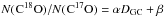 \hbox{$N(\Istp{}{18})/N(\Istp{}{17}) = \alpha \dgc + \beta$}