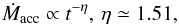 \begin{equation} \label{eqn:macc_age} \dot{M}_{\rm acc}\propto t^{-\eta},\,\eta\simeq1.51, \end{equation}