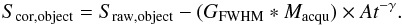 \appendix \setcounter{section}{1} \begin{equation} S_{\rm cor,object} = S_{\rm raw,object} - (G_{\rm FWHM} \ast M_{\rm acqu}) \times A t^{-\gamma}. \end{equation}