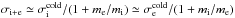 \hbox{$\sigma_{\mathrm{i}+\mathrm{e}} \simeq \sigma^\mathrm{cold}_\mathrm{i}/(1+m_\mathrm{e}/m_\mathrm{i}) \simeq \sigma^\mathrm{cold}_\mathrm{e}/(1+m_\mathrm{i}/m_\mathrm{e})$}