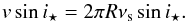 \begin{equation} v\sin i_{\star} = 2\pi R \nu_{\rm s} \sin i_{\star} . \label{eq:vsini} \end{equation}