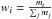 \hbox{$w_i = \frac{m_i}{\sum_j m_j}$}