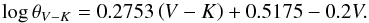 \begin{equation} \label{eq_diam} \log\theta_{V-K} = 0.2753 \left(V-K\right) + 0.5175 - 0.2V. \end{equation}