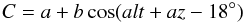 \begin{equation} C = a + b \cos(alt + az - 18\degr) \label{eq_TF_polar} \end{equation}