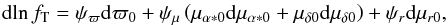 \appendix \setcounter{section}{2} \begin{eqnarray*} \mathrm{d}\!\ln f_\mathrm{T}= \psi_\varpi\mathrm{d}\varpi_0 +\psi_\mu\left(\mu_{\alpha*0}\mathrm{d}\mu_{\alpha*0}+\mu_{\delta0}\mathrm{d}\mu_{\delta0}\right) +\psi_r\mathrm{d}\mu_{r0}, \end{eqnarray*}