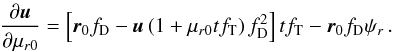 \appendix \setcounter{section}{2} \begin{eqnarray*} \frac{\partial\vec{u}}{\partial\mu_{r0}}=\left[\vec{r}_0f_\mathrm D-\vec{u}\left(1+\mu_{r0}tf_\mathrm T\right)f_\mathrm D^2\right]tf_\mathrm T-\vec{r}_0f_\mathrm D\psi_r\,. \end{eqnarray*}