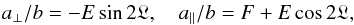 \appendix \setcounter{section}{5} \begin{eqnarray} \label{eq:aR} a_\perp/b = -E\sin 2\glon, \quad a_\parallel/b = F + E\cos 2\glon, \end{eqnarray}
