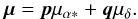 \begin{eqnarray} \label{eq:mu_from_comp} \vec{\mu} = \vec{p}\mu_{\alpha*} + \vec{q}\mu_\delta . \end{eqnarray}