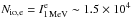 \hbox{$N_{{\rm io},\rm e}=I^{\rm e}_{\rm 1\,MeV}\sim 1.5\times10^4$}