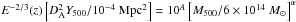 Mathematical equation: \hbox{$E^{-2/3}(z)\left[D_\mathrm{A}^2 \YSZ/10^{-4}~{\mathrm{Mpc^2}}\right]= 10^A \left[\Mv/6\times 10^{14}~\msol \right]^\alpha$}