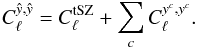 Mathematical equation: \appendix \setcounter{section}{1} \begin{equation} C^{\hat{y},\hat{y}}_{\ell} = C^{\mathrm{tSZ}}_{\ell} + \sum_{c} C^{y^{c},y^{c}}_{\ell}. \end{equation}