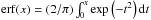 Mathematical equation: \hbox{$\mathrm{erf}(x)= (2/\pi)\int_0^x \exp\left(-t^2\right) {\rm d}t$}