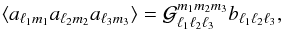 Mathematical equation: \begin{equation} \langle a_{\ell_1m_1}a_{\ell_2m_2}a_{\ell_3m_3}\rangle = {\cal G}_{\ell_1\ell_2\ell_3}^{m_1m_2m_3} b_{\ell_1\ell_2\ell_3}, \label{the_bispectrum_estimator} \end{equation}