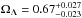 Mathematical equation: \hbox{$\Omega_\Lambda = 0.67^{+0.027}_{-0.023}$}