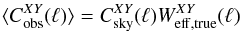 Mathematical equation: \appendix \setcounter{section}{7} \begin{equation} \langle C^{XY}_{\rm obs}(\ell)\rangle = C^{XY}_{\rm sky}(\ell) W^{XY}_{\rm eff, true}(\ell) \end{equation}