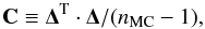 Mathematical equation: \appendix \setcounter{section}{7} \begin{equation} {\bf C} \equiv {\bf \Delta}^{\rm T} \cdot {\bf \Delta}/(\nmc-1), \label{eq:bl_cov} \end{equation}