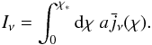 Mathematical equation: \begin{eqnarray} I_{\nu} = \int_0^{\chi_{\ast}} {\rm d}\chi \; a \bar{j}_{\nu}(\chi). \label{eqn:firas_model} \end{eqnarray}