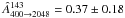 Mathematical equation: \hbox{$\hat{A}^{143}_{400 \rightarrow 2048} = 0.37 \pm 0.18$}
