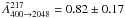 Mathematical equation: \hbox{$\hat{A}^{217}_{400 \rightarrow 2048} = 0.82 \pm 0.17$}