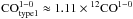Mathematical equation: \hbox{${\rm CO}_{\rm type1}^{1-0} \approx 1.11 \times {^{12}{\rm CO^{1-0}}}$}