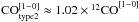 Mathematical equation: \hbox{${\rm CO}_{\rm type2}^{[1{-}0]} \approx 1.02 \times {^{12}{\rm CO}}^{[1-0]}$}
