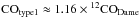 Mathematical equation: \hbox{${\rm CO}_{\rm type1}\approx 1.16 \times {^{12}{\rm CO}_{\rm Dame}}$}